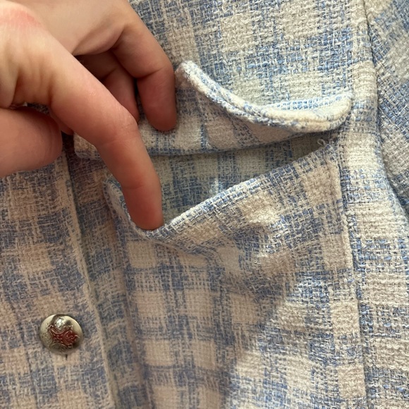 Zara NEW Textured Blue Gingham Blazer Jacket Sz Medium - Picture 8 of 10